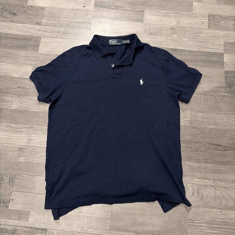 Polo Ralph Lauren Navy Cotton Polo Shirt L Short Sleeve Breathable Emb Logo